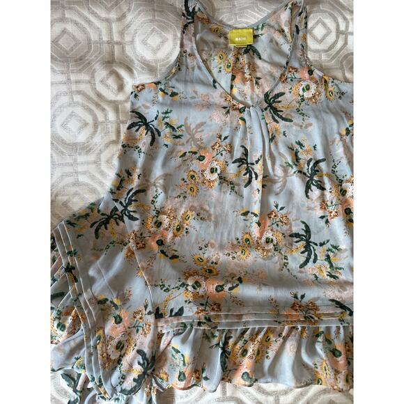 Maeve Anthropologie Magda Ruffle Floral Printed Sheer‎ Tunic Blouse Size Small - Picture 6 of 8